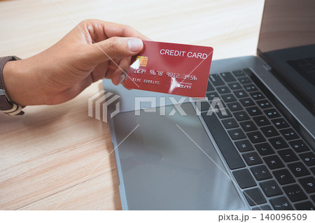Online Shopping Payment With Credit Card And Laptop Checkout Security 140096509