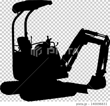 Silhouette of a hydraulic excavator viewed from a diagonal rear angle. Silhouette of a hydraulic excavator viewed from a diagonal rear angle. 140096631