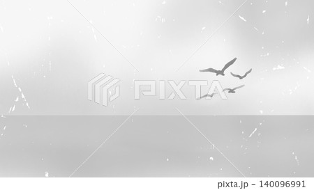 空と海の風景画 手描きイラスト素材(モノクロ、白黒) 空と海の風景画 手描きイラスト素材(モノクロ、白黒) 140096991