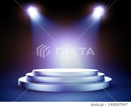 Stage with spotlights on purple background. 140097047
