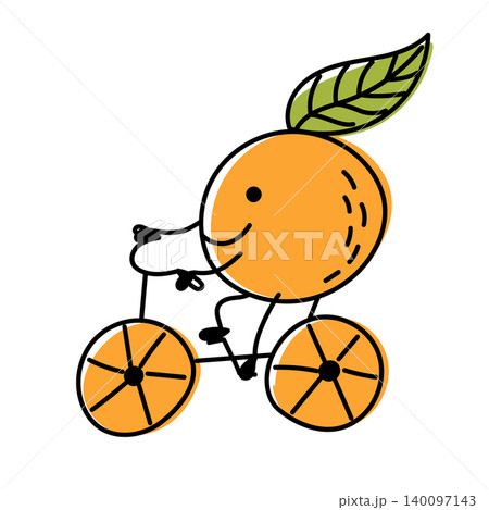 Orange fruit riding bicycle with leaf 140097143