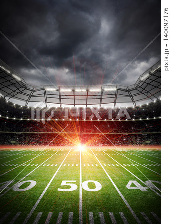 American football stadium with dark clouds American football stadium with dark clouds 140097176