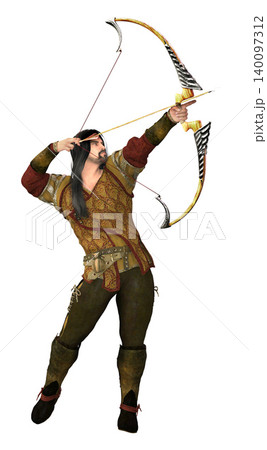3D Archer in Medieval Attire Drawing Bow 3D Archer in Medieval Attire Drawing Bow 140097312