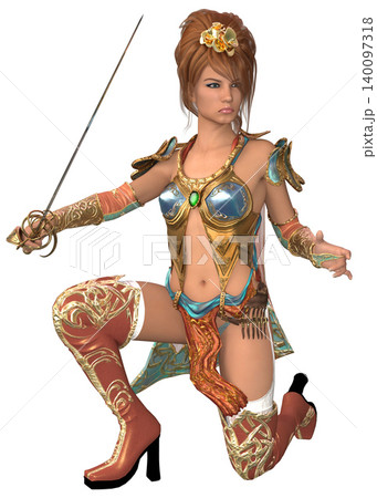 3D Female Warrior in Ornate Armor with Sword 3D Female Warrior in Ornate Armor with Sword 140097318