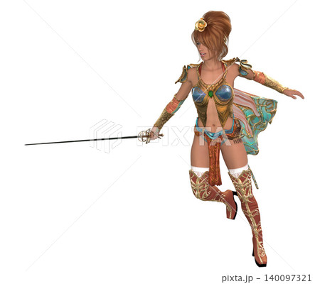 3D Female Warrior in Ornate Armor with Sword 3D Female Warrior in Ornate Armor with Sword 140097321