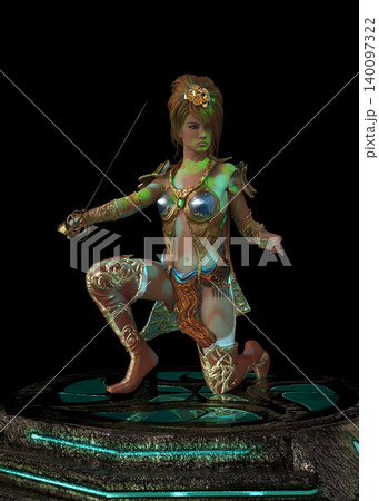 3D Female Warrior in Ornate Armor with Sword 3D Female Warrior in Ornate Armor with Sword 140097322