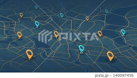 Isometric. The path from point to the intended goal, many destinations, signs. Navigation mapping technology for obtaining data on distance, turns of the path. Editable vector illustration isometric Isometric. The path from point to the intended goal, many destinations, signs. Navigation mapping technology for obtaining data on distance, turns of the path. Editable vector illustration isometric 140097456