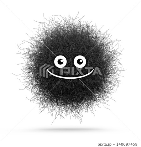 Fluffy black hair ball with smiley face Fluffy black hair ball with smiley face 140097459