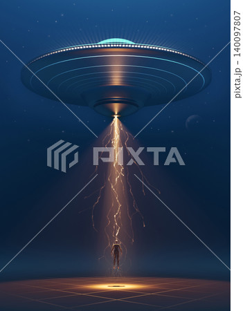 UFO Abduction of a Human, 3d rendering UFO Abduction of a Human, 3d rendering 140097807