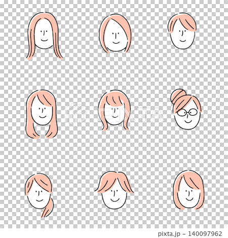 ゆるい女性の顔アイコンセット 140097962