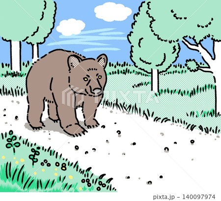 自然の中を歩いている熊のカラーイラスト 140097974