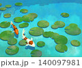 池で泳ぐ錦鯉 140097981