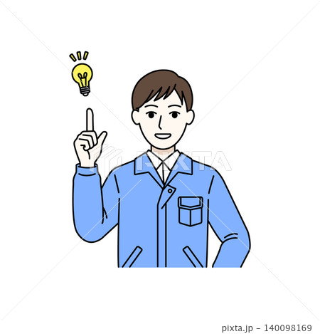 男性作業員 ひらめき アイデア 電球 思いつき イラスト 男性作業員 ひらめき アイデア 電球 思いつき イラスト 140098169