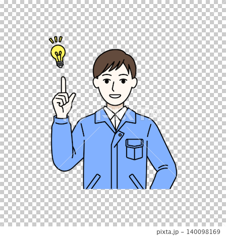 男性作業員 ひらめき アイデア 電球 思いつき イラスト 男性作業員 ひらめき アイデア 電球 思いつき イラスト 140098169