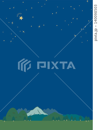 星が降る夜の山と星空背景イラスト＿コピースペースあり_縦位置 140098503
