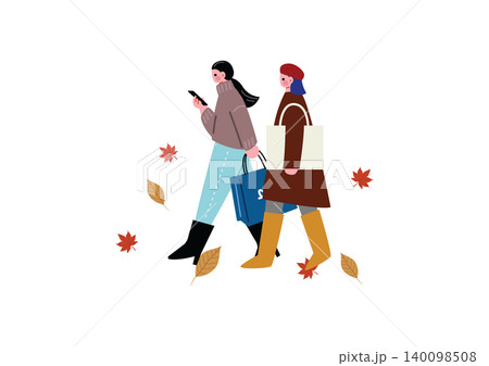 秋に買い物を楽しむ女性のイラスト 秋に買い物を楽しむ女性のイラスト 140098508
