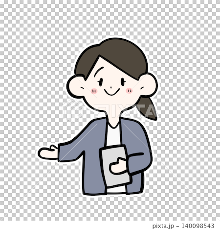 插圖描繪了一位女性辦公室職員手持文件並給予指示的情景。 140098543