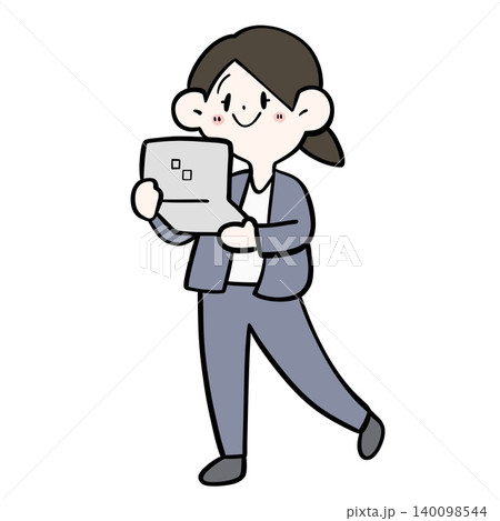 PCを持って歩く女性会社員のイラスト 140098544