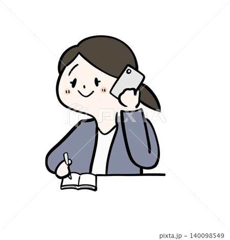 電話しながらメモを取る女性会社員のイラスト 140098549