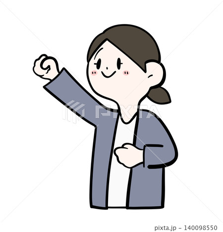 片手を上げてガッツポーズをする女性会社員のイラスト｜頑張る 140098550