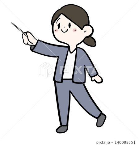 ポインターを持ってプレゼンをする女性会社員のイラスト ポインターを持ってプレゼンをする女性会社員のイラスト 140098551