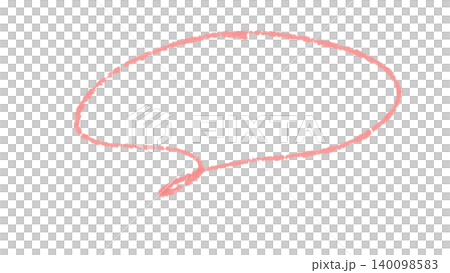 コーラルピンクのクレヨン風手描き縦長楕円のフキダシイラスト素材 140098583