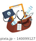 ドクターズバッグから飛び出す医療グッズのイラスト 140099127
