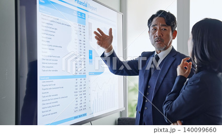 画面を見ながら会話するビジネスパーソンのグループ 画面を見ながら会話するビジネスパーソンのグループ 140099660