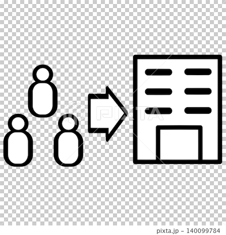 複数の人物が会社の建物へ向かう入社イメージのイラスト 複数の人物が会社の建物へ向かう入社イメージのイラスト 140099784