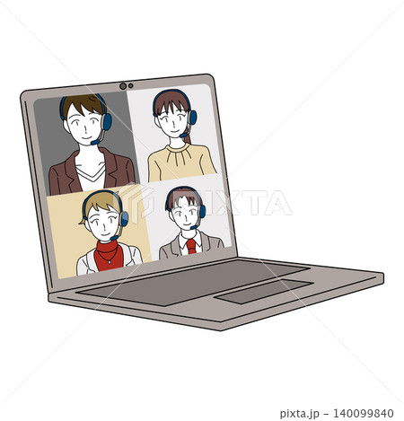 オンライン会議のノートパソコン画面のイラスト オンライン会議のノートパソコン画面のイラスト 140099840