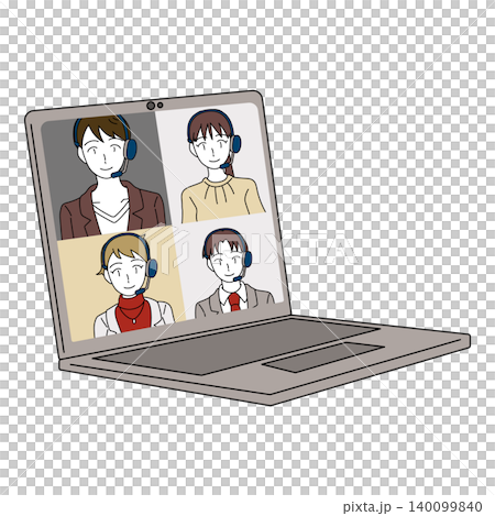 オンライン会議のノートパソコン画面のイラスト オンライン会議のノートパソコン画面のイラスト 140099840