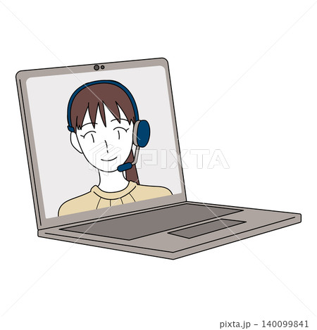 ノートパソコン画面に映る女性オペレーターのイラスト ノートパソコン画面に映る女性オペレーターのイラスト 140099841