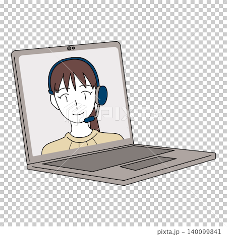 ノートパソコン画面に映る女性オペレーターのイラスト ノートパソコン画面に映る女性オペレーターのイラスト 140099841