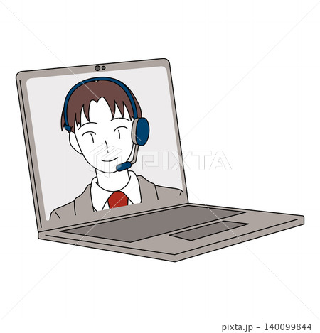 ノートパソコン画面に映る男性オペレーターのイラスト ノートパソコン画面に映る男性オペレーターのイラスト 140099844