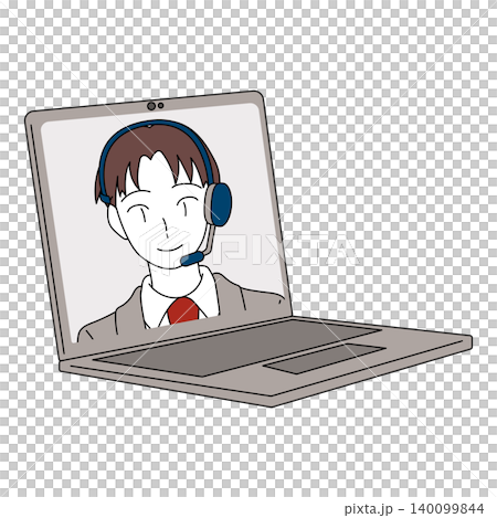 ノートパソコン画面に映る男性オペレーターのイラスト ノートパソコン画面に映る男性オペレーターのイラスト 140099844
