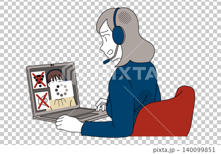 オンライン通話の接続エラーに困る女性会社員のイラスト 140099851