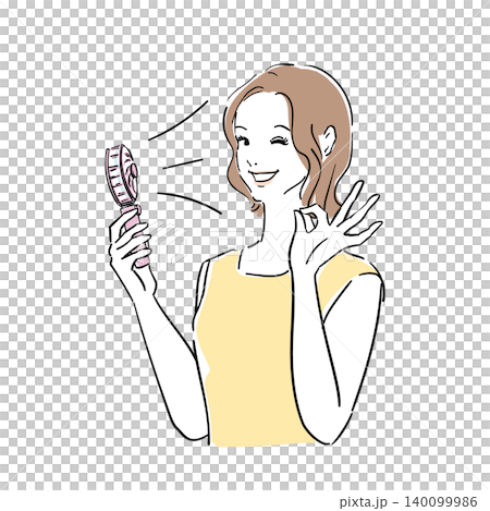 The facial expressions of women taking measures to protect themselves from the summer heat and UV rays. 140099986