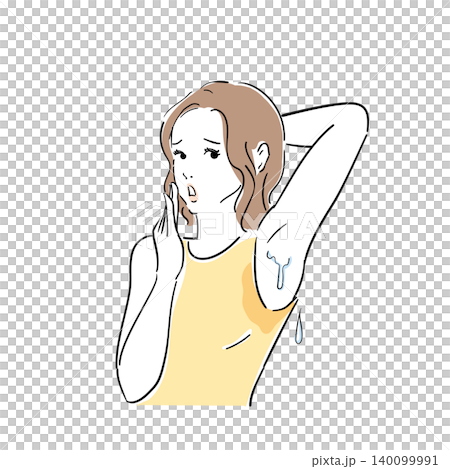 A cute woman troubled by underarm sweat A cute woman troubled by underarm sweat 140099991