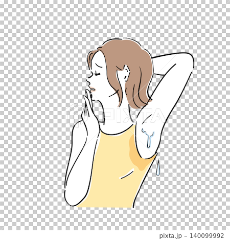 A cute woman troubled by underarm sweat A cute woman troubled by underarm sweat 140099992