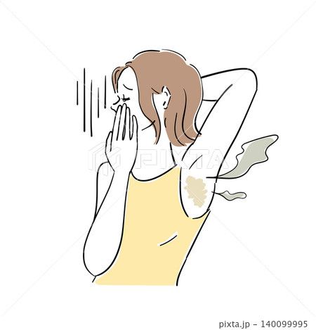 脇の下のにおいに悩む可愛い女性 脇の下のにおいに悩む可愛い女性 140099995