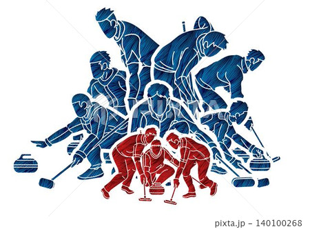 Group of Curling Sport Mix Male Players Action Cartoon Graphic Vector Group of Curling Sport Mix Male Players Action Cartoon Graphic Vector 140100268
