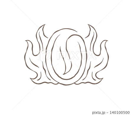 A Single Roasted Coffee Bean Engulfed In Stylized Flames Vector Illustration 140100500