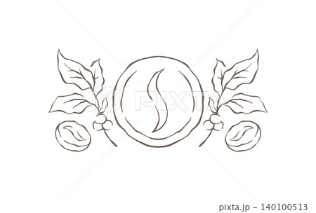 A Symmetrical Emblem Of A Coffee Bean With Two Leafy Branches Vector Illustration A Symmetrical Emblem Of A Coffee Bean With Two Leafy Branches Vector Illustration 140100513