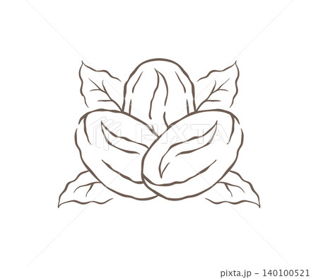 An Emblem Of Two Coffee Beans With A Background Of Leaves Vector Illustration 140100521