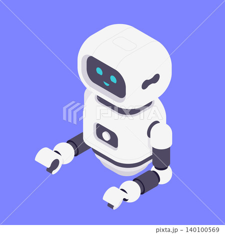 Modern Isometric Vector Illustration Of Friendly AI Robot Virtual Assistant Character Modern Isometric Vector Illustration Of Friendly AI Robot Virtual Assistant Character 140100569
