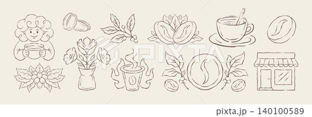 A Large Set Of Hand Drawn Coffee Themed Doodle Elements Vector Illustration A Large Set Of Hand Drawn Coffee Themed Doodle Elements Vector Illustration 140100589