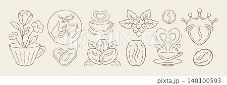 A Royal Coffee Love Affair Themed Doodle Elements Vector Illustration 140100593