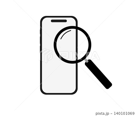 スマートフォンを虫眼鏡で検索・調査するイメージ アイコンイラスト スマートフォンを虫眼鏡で検索・調査するイメージ アイコンイラスト 140101069