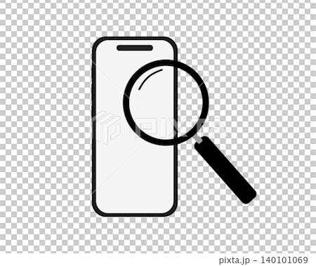 スマートフォンを虫眼鏡で検索・調査するイメージ アイコンイラスト スマートフォンを虫眼鏡で検索・調査するイメージ アイコンイラスト 140101069