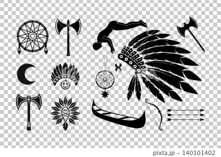 Native American Warrior Symbols and Tribal Decorative Elements Set 140101402